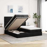 vidaXL Ottoman bed met matrassen en LED's 200x200cm stof zwart, bedframe, ottoman bedframe, bedframe met opbergruimte onder het bed, bedframe met opbergruimte