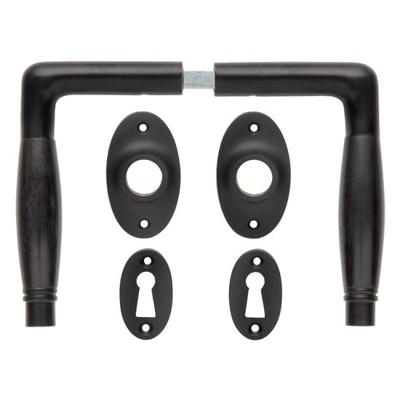 Deurklink set - Deco mat zwart met ovale sleutelrozetten Deurklink set - Deco mat zwart met ovale sleutelrozetten