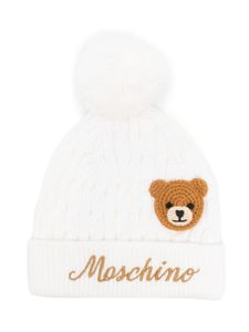 Moschino Kids bonnet en maille à patch Teddy Bear - Blanc