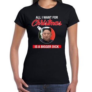 Kim Jong-un All I want for Christmas fout Kerstshirt zwart voor dames