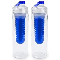 2x Blauwe drinkfles/waterfles met fruit infuser 700 ml