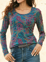 Jersey Crew Neck Ethnic Boho T-Shirt