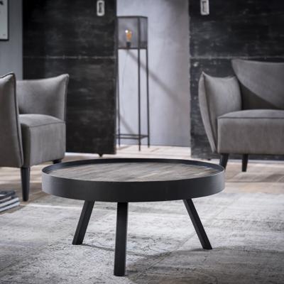 Ronde salontafel 'Teca Grey' met metalen rand, 75cm