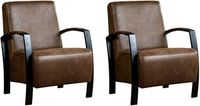 Set van 2 Bruine leren industriële stalen fauteuils Glory - Vintage Leer Brown (bruin leer)