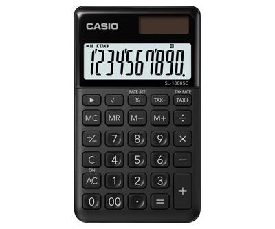 Casio SL-1000SC-BK Zakrekenmachine Zwart Aantal displayposities: 10 werkt op zonne-energie, werkt op batterijen (b x h x d) 71 x 9 x 120 mm