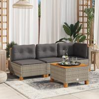 Tuintafel 55x55x36 cm poly rattan en acaciahout grijs - thumbnail