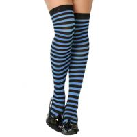 Carnaval verkleed gestreepte verkleed kousen voor dames - blauw/zwart - one size