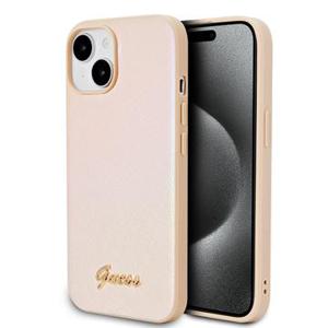 iPhone 15 Guess Iridescent Metal Script Hybrid Hoesje - Goud