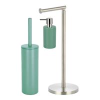 Badkamer accessoires set - WC-borstel/zeeppompje/rollenhouder - metaal/porselein - groen