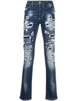 Philipp Plein jean droit à effet usé - Bleu