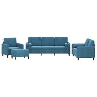 vidaXL 4-delige Loungeset met kussens fluweel blauw