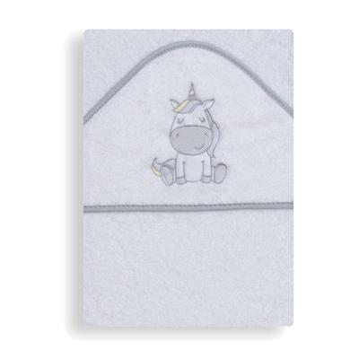 Interbaby Badcape Eenhoorn Junior 100 Cm Katoen Wit/grijs