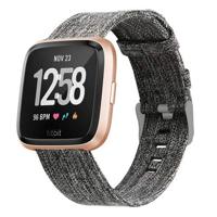 By Qubix - Canvas nylon bandje Compatible met Fitbit Versa 1/2 & Lite- Grijs - Compatible fitbit bandje