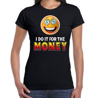 Funny emoticon t-shirt I do it for the money zwart voor dames