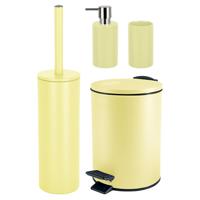 Badkamer accessoires set - WC-borstel/pedaalemmer/zeeppompje/beker - metaal/keramiek - geel