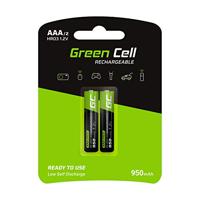 Green Cell 950mAh 1.2V Type AAA Oplaadbare Accu Klaar voor gebruik, VE = 2 stuks, Ni-MH-batterijen, Hoge capaciteit, Lage zelfontlading, Micro batterij, BK-4MCCE/8LE, HR03