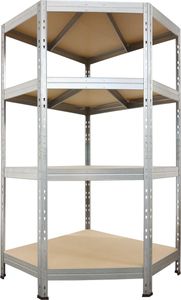 AR Shelving rek Corner Rivet, ft 180 x 90 x 90 x 45 cm, 4 legborden uit HDF, gegalvaniseerd