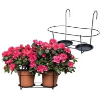 Balkon bloempothouder dubbel - 2x - bloembak met ophanging - zwart metaal - 40 x 19 x 28 cm