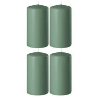 4x Groene cilinderkaarsen/stompkaarsen 6 x 10 cm 36 branduren