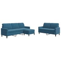 vidaXL 3-delige Loungeset met kussens fluweel blauw