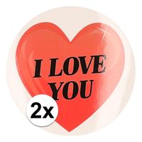 2 x Ronde cadeaustickers hart I Love You 9 cm