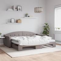vidaXL Slaapbank met onderschuifbed en matrassen 90x200 cm stof taupe