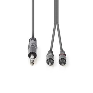 Stereo audiokabel | 6,35 mm male - 2x RCA male | 1,5 m | Grijs