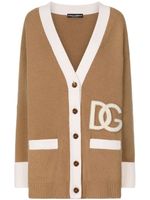 Dolce & Gabbana cardigan en laine vierge à patch logo - Marron