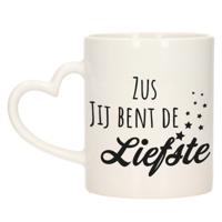 Bellatio Decorations Cadeau koffie/thee mok voor zus - zwart - hartjes oor - keramiek - 300 ml   - - thumbnail