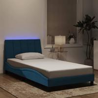 vidaXL Bedframe met LED-verlichting fluweel blauw 100x200 cm, bed, bed ombouw, eenpersoonsbed, bedbodem, slaapkamermeubel, 1 persoonsbed, logeerbed