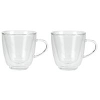Set van 2x Koffie/espresso glazen dubbelwandig 160 ml - transparant - Koffie- en theeglazen