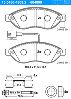 Remblokkenset, schijfrem ATE, u.a. für Fiat, Peugeot, Citroën