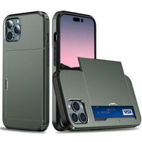 iPhone 15 Pro Hybrid Case with Sliding Card Slot - Army Green