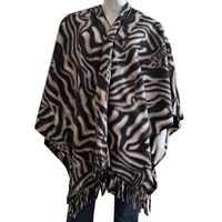 Luxe omslagdoek/poncho - zebra print - 180 x 140 cm - fleece - Dameskleding accessoires - thumbnail