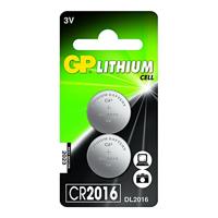 GP CR2016 C2 Lithium knoopcelbatterij (3 volt), verpakking van 2 stuks (blister met 2 stuks)