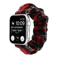 By Qubix - Elastisch scrunchie nylon bandje - Rood/Zwart - Compatible met Apple Watch 44mm / 45mm / 46mm / 49mm - Compatible Apple watch bandjes