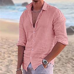 Voor heren Overhemd linnen overhemd Zomer overhemd Strand Kleding Overhemd met knopen Zwart Wit Blozend Roze Blauw Lange mouw Effen Kleur Strijkijzer Lente zomer Buiten Straat Kleding Button-omlaag Lightinthebox