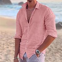 Voor heren Overhemd linnen overhemd Zomer overhemd Strand Kleding Overhemd met knopen Zwart Wit Blozend Roze Blauw Lange mouw Effen Kleur Strijkijzer Lente zomer Buiten Straat Kleding Button-omlaag Lightinthebox - thumbnail