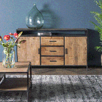 Livingfurn Dressoir Sturdy Mangohout - Naturel / Zwart - thumbnail