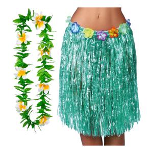 Hawaii verkleed hoela rokje en bloemenkrans - volwassenen - groen - tropisch themafeest - hoela