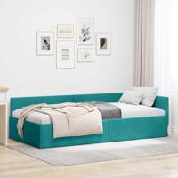 Hoekbedframe Turquoise 90 x 200 cm Fluweel en Engineered hout
