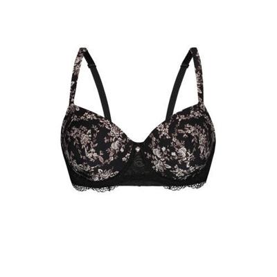 Sassa Mode gebloemde voorgevormde beugelbh Black Beauty zwart