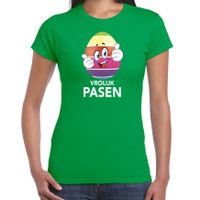 Paasei met duimen schuin omhoog vrolijk Pasen t-shirt groen voor dames - Paas kleding / outfit - thumbnail