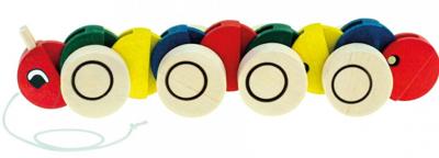 Bino speelfiguur rups junior 30 x 8 cm hout rood/geel Bino speelfiguur rups junior 30 x 8 cm hout rood/geel