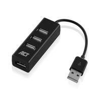 ACT USB Hub, 4-poorts USB 2.0, Plug & Play, voor Desktop PC/Notebook, Zwart - AC6205