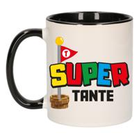 Cadeau koffie/thee mok voor tante - zwart - super tante - keramiek - 300 ml   -