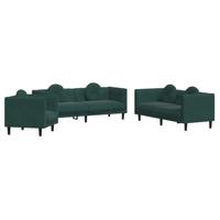 vidaXL 3-delige Loungeset met kussens fluweel donkergroen, bankenset, loveseat, 2zitsbank, bank, zitbank, 3zitsbank, 3 zits bank, 2 zits bank