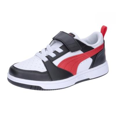PUMA Unisex Kids Rebound V6 LO AC+ PS sneakers, wit voor alle tijden rood zwart, 34 EU, Puma Wit For All Time Red PUMA Zwart, 34 EU