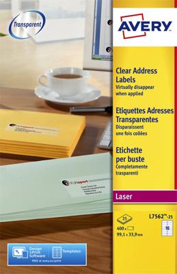 Etiket avery l7562-25 99.1 x 33.9 mm transp 400 st