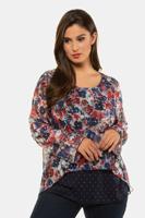 Ulla Popken Blouse, transparant chiffon, ronde hals, siersteentjes - Grote Maten